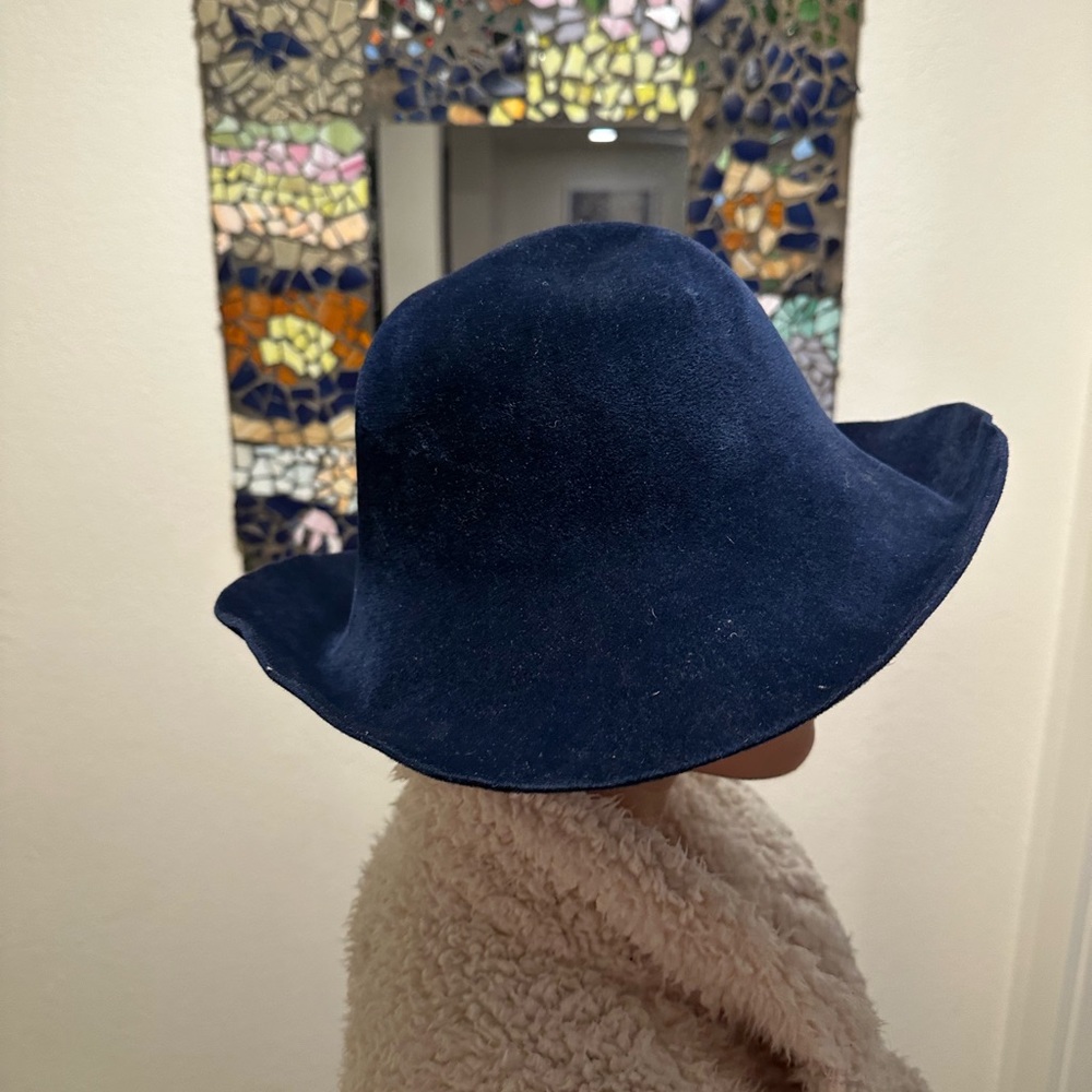 Vintage Borsalino Antica Casa Bucket Floppy Hat Blue Wool Velour